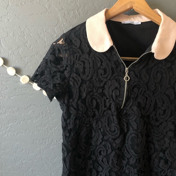 Zara Black Lace Peter Pan Collar Dress - Picture 3 of 5